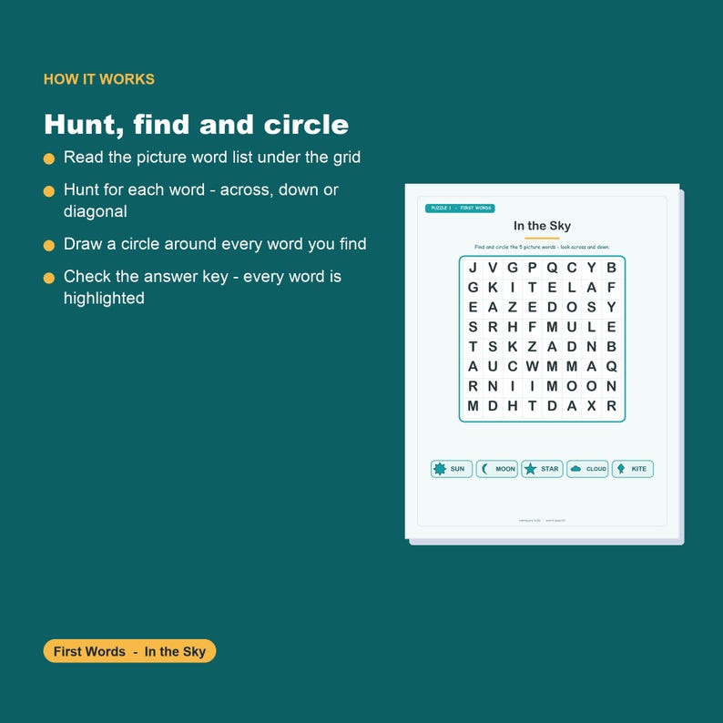 Kids Picture Word Search Puzzles, 30 Activities, Preschool Kindergarten Learning (PDF) image 3