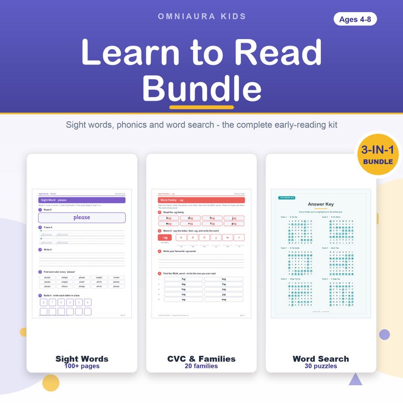 Learn to Read Bundle: Sight Words, Phonics, Word Search (PDF) image 1