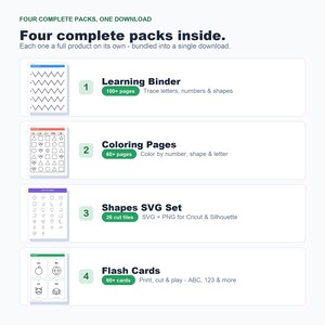 Preschool Learning Bundle, Binder, Coloring Pages, Flash Cards, SVG Files (PDF) image 3