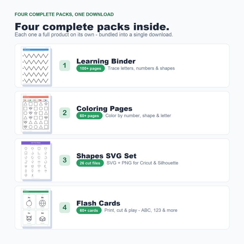 Preschool Learning Bundle, Binder, Coloring Pages, Flash Cards, SVG Files (PDF) image 3