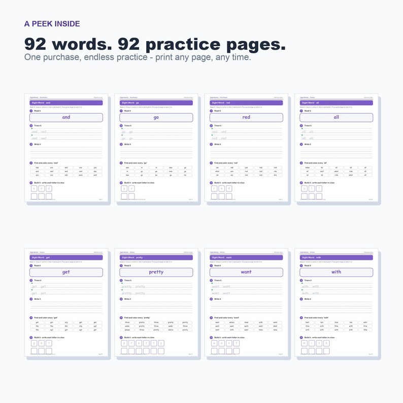 Dolch Sight Words Practice Pages, Kindergarten Reading Activity, Homeschool Printable (PDF) image 4