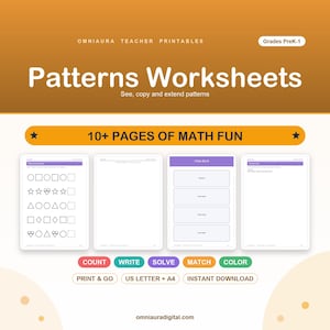 Patterns Worksheets, AB Patterns Sorting Preschool Math, Printable Pack