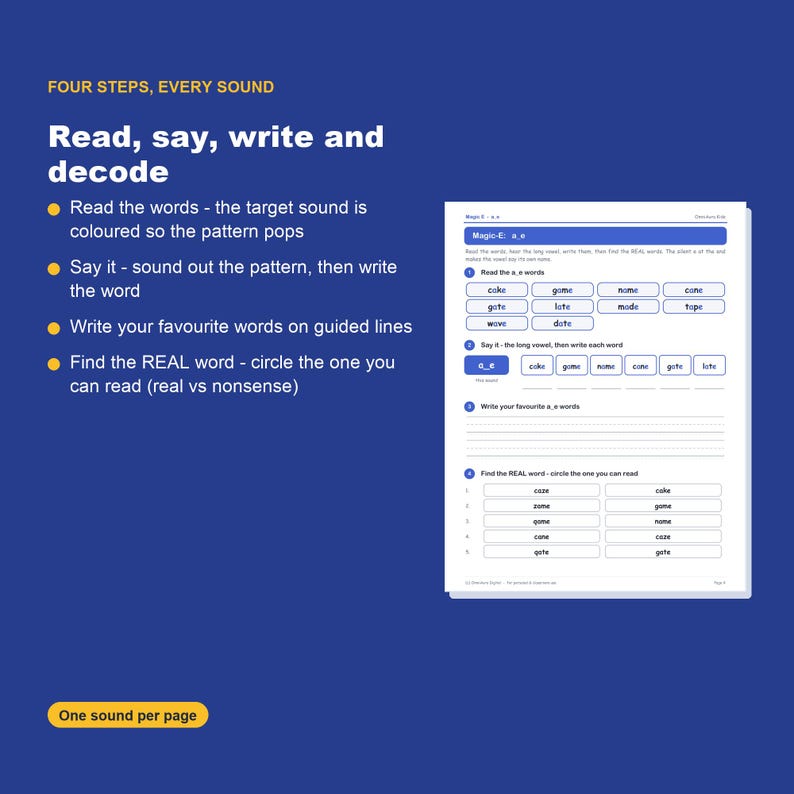 Magic E Long Vowel Phonics Worksheets, Kindergarten First Grade Printable image 3