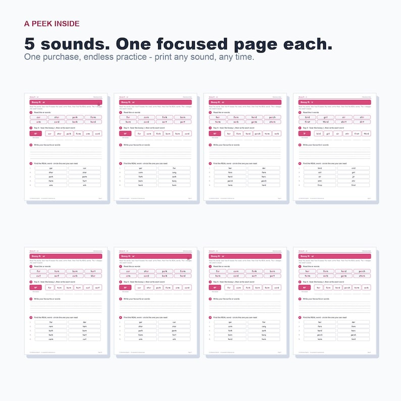 R-Controlled Vowels Phonics Worksheets, Bossy R Practice (Digital Download) image 4