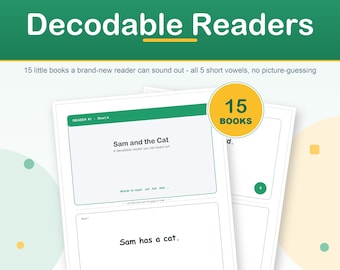 15 Short Vowel Decodable Readers, Kindergarten Phonics Mini Books (Cut and Stack PDF)