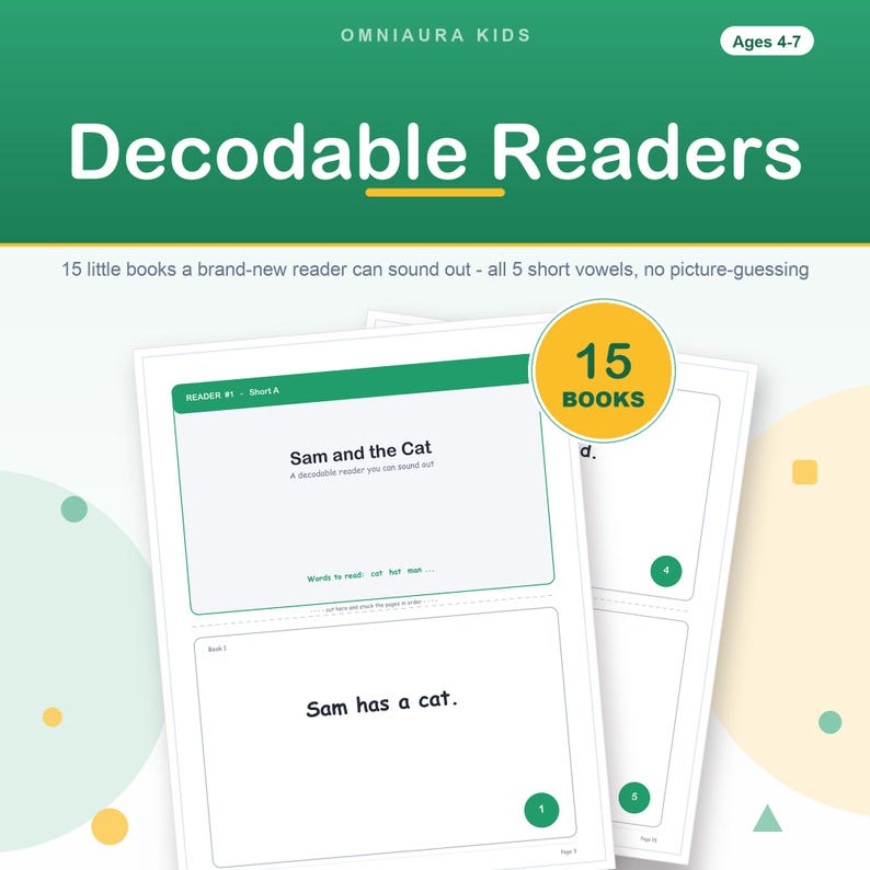 15 libros de lectura decodificables con vocales cortas, minilibros de fonética para jardín de infancia (PDF para recortar y apilar) imagen 1