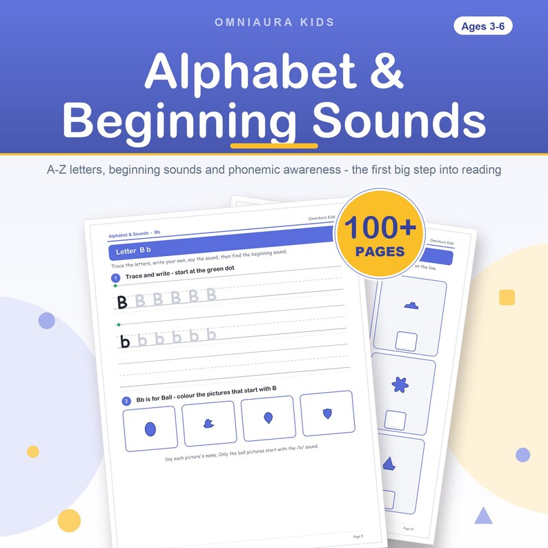 Alphabet Beginning Sounds Phonics Practice Printable (100+ Pages) image 1