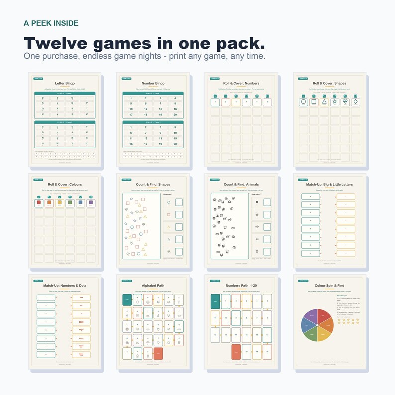 Preschool Learning Games, 12 Printable Activities, Toddler Screen-Free Fun (PDF Download) image 5