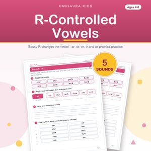 R-Controlled Vowels Phonics Worksheets, Bossy R Practice (Digital Download) image 1