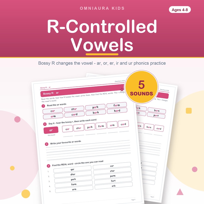 R-Controlled Vowels Phonics Worksheets, Bossy R Practice (Digital Download) image 1
