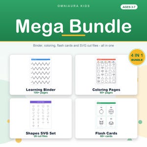 Preschool Learning Bundle, Binder, Coloring Pages, Flash Cards, SVG Files (PDF) image 1