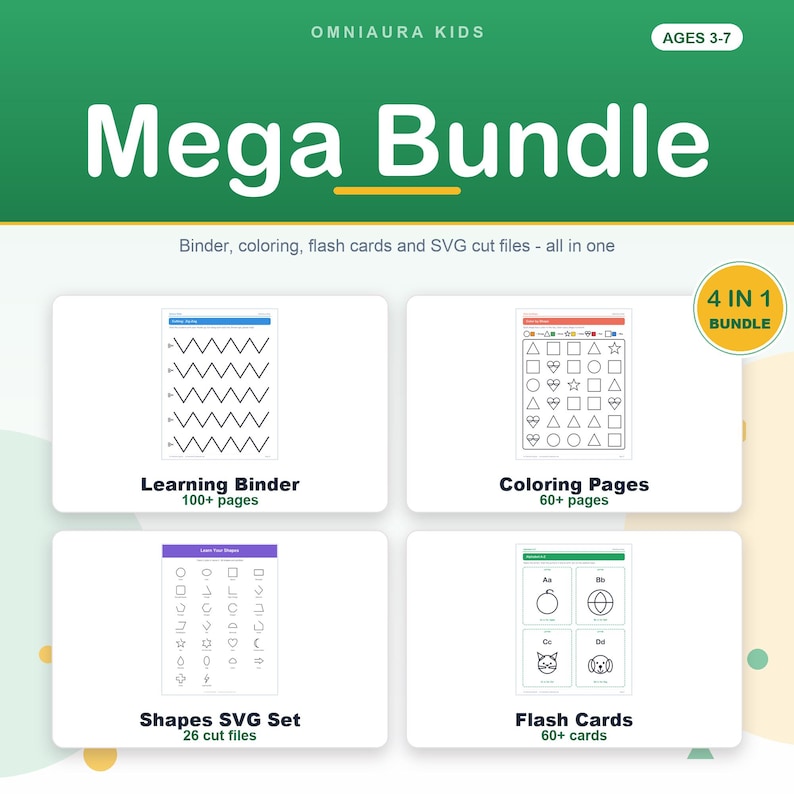 Preschool Learning Bundle, Binder, Coloring Pages, Flash Cards, SVG Files (PDF) image 1