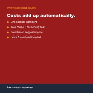 Recipe Cost Calculator Spreadsheet, Food Cost Tool (Google Sheets, Excel) image 3