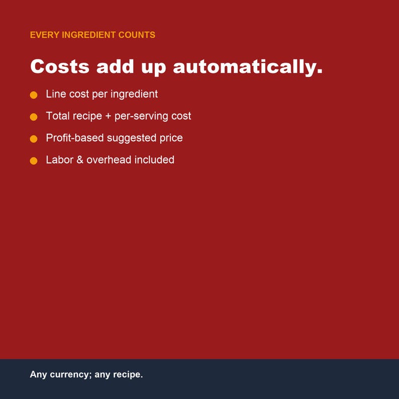 Recipe Cost Calculator Spreadsheet, Food Cost Tool (Google Sheets, Excel) image 3