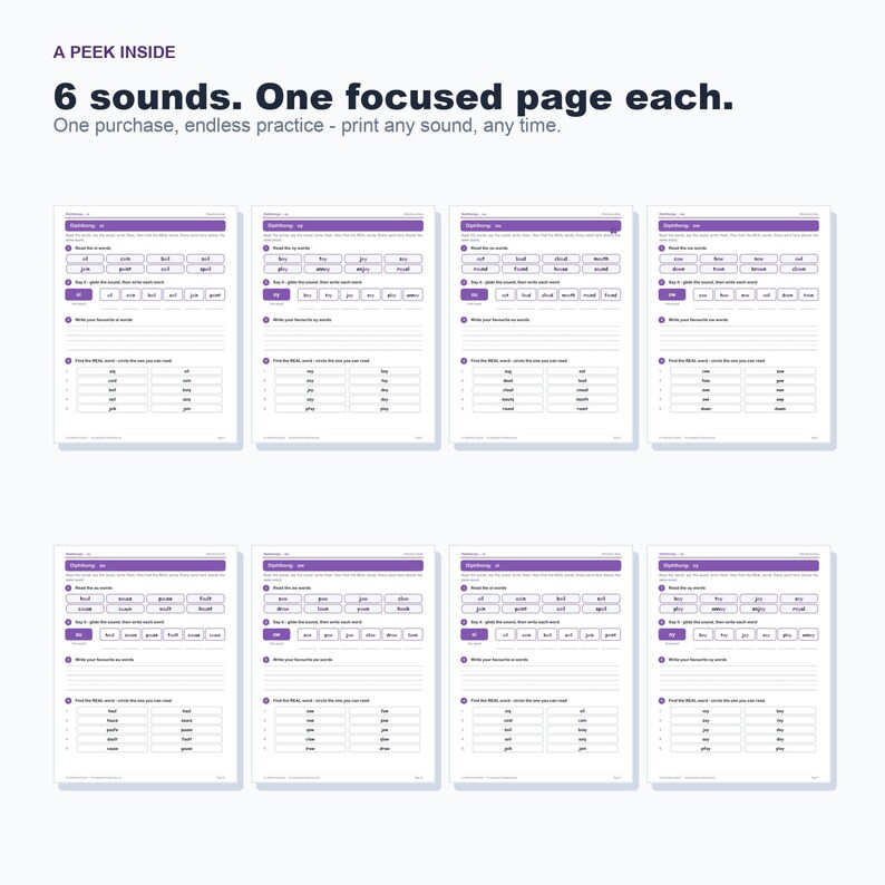 Diphthongs Phonics Worksheets, Oi Oy Ou Ow Au Aw Sounds, Science of Reading Printable image 4