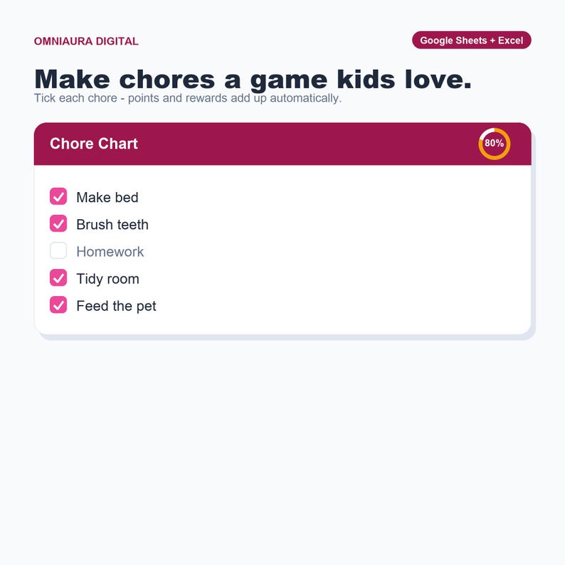 Hoja de cálculo para la organización de tareas infantiles, sistema de puntos y recompensas (Google Sheets y Excel) imagen 1