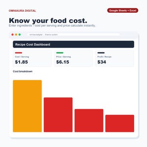 Recipe Cost Calculator Spreadsheet, Food Cost Tool (Google Sheets, Excel) image 1