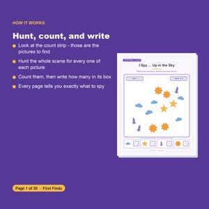 I Spy Count Activity Book, 30 Search Find Pages, Preschool Toddler Learning (PDF Download) image 3
