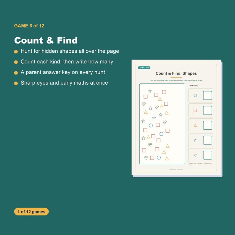 Preschool Learning Games, 12 Printable Activities, Toddler Screen-Free Fun (PDF Download) image 4
