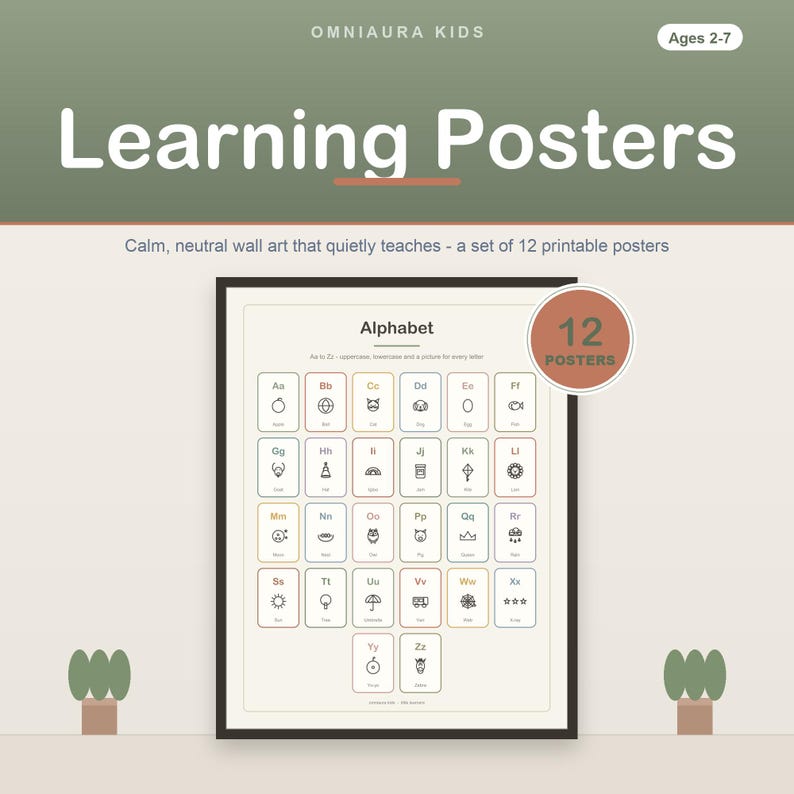 Montessori Boho Alphabet Numbers Learning Posters Set (Digital Download) image 1