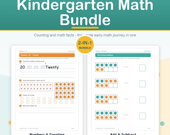 Kindergarten Math Bundle: Counting, Numbers, Addition, Subtraction Worksheets (Digital Download)