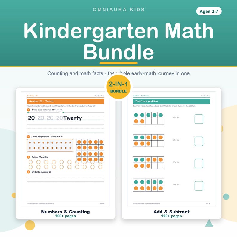 Kindergarten Math Bundle: Counting, Numbers, Addition, Subtraction Worksheets (Digital Download) image 1