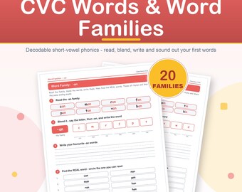 CVC Word Families Phonics Worksheets, Kindergarten Reading Practice (PDF Download)