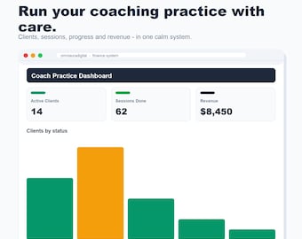 Health Coach Client Tracker, sessielogboek, voortgangsspreadsheet (Google Spreadsheets Excel)