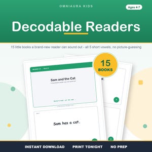 15 libros de lectura decodificables con vocales cortas, minilibros de fonética para jardín de infancia (PDF para recortar y apilar) imagen 2