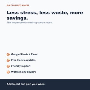 Foglio di calcolo per la pianificazione dei pasti e la lista della spesa, strumento per il monitoraggio del budget (Fogli Google, Excel) immagine 8