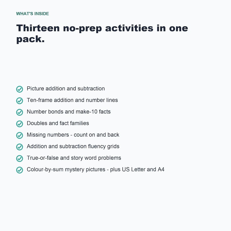 Addition Subtraction Worksheets, Math Facts to 20, Kindergarten First Grade (Digital Download) image 5
