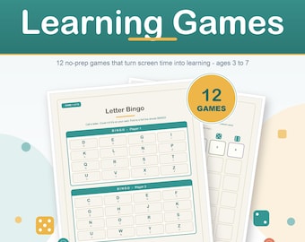 Preschool Learning Games, 12 Printable Activities, Toddler Screen-Free Fun (PDF Download)