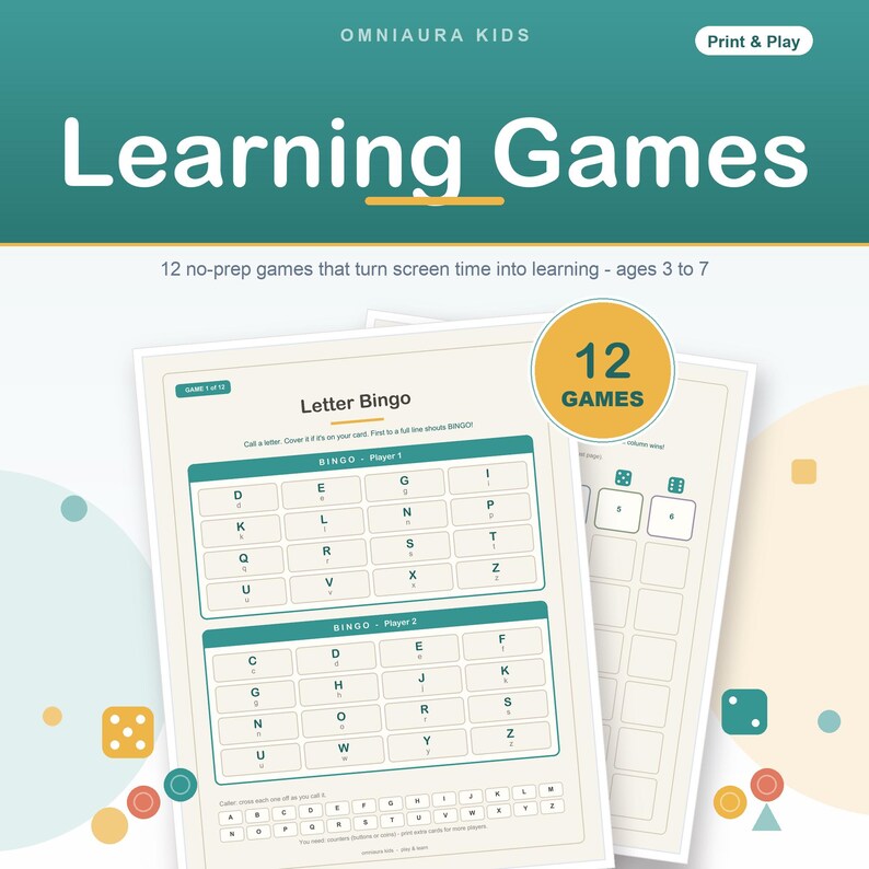 Preschool Learning Games, 12 Printable Activities, Toddler Screen-Free Fun (PDF Download) image 1