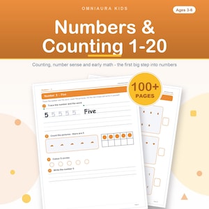 Numbers Counting Workbook 1-20, Preschool Math Tracing (Digital Download) image 1