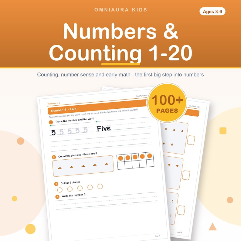 Numbers Counting Workbook 1-20, Preschool Math Tracing (Digital Download) image 1