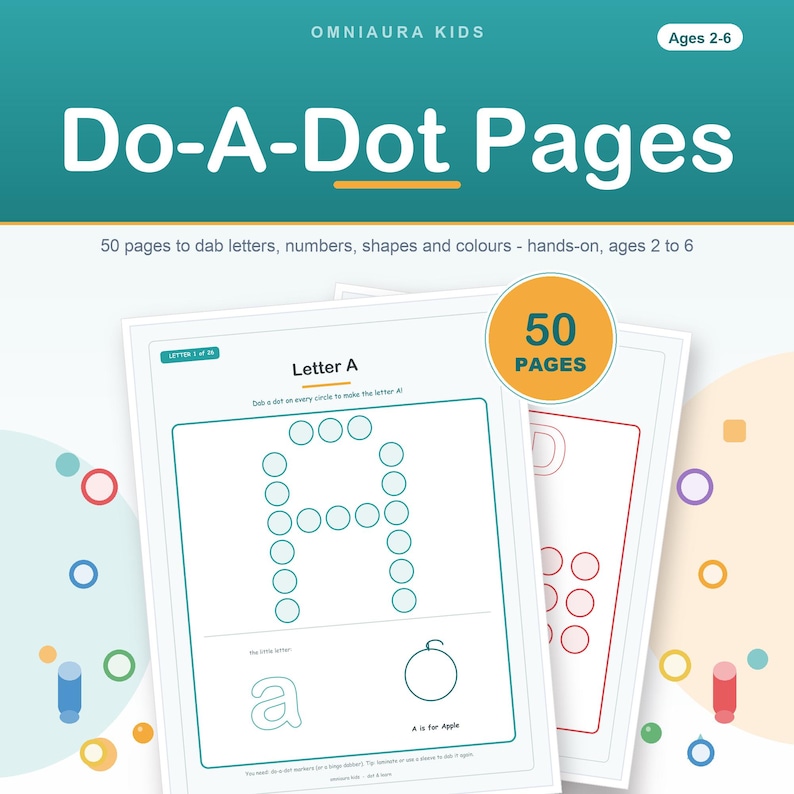 Do-A-Dot Printables, 50 Pages Alphabet, Numbers, Shapes, Colors (Digital Download) image 1