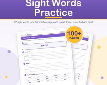 Dolch Sight Words Practice Pages, Kindergarten Reading Activity, Homeschool Printable (PDF)