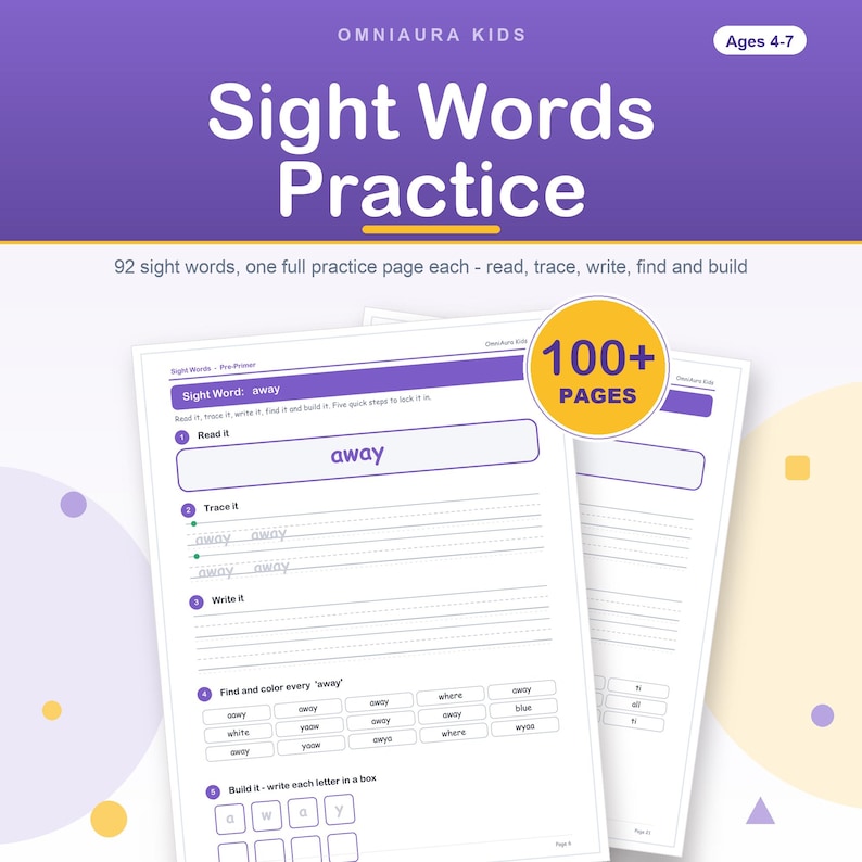 Dolch Sight Words Practice Pages, Kindergarten Reading Activity, Homeschool Printable (PDF) image 1