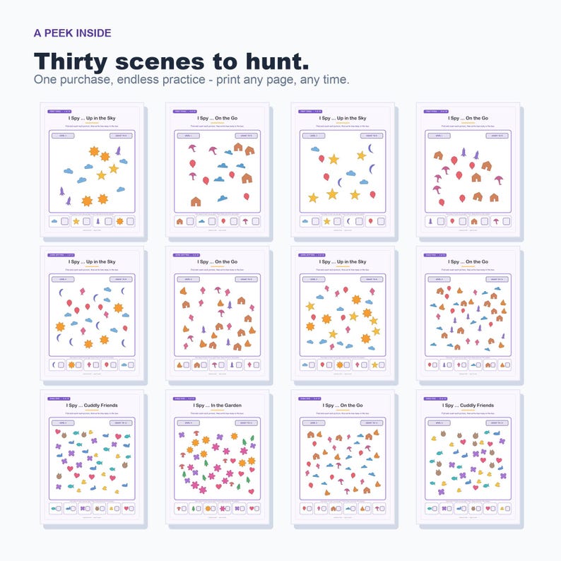 I Spy Count Activity Book, 30 Search Find Pages, Preschool Toddler Learning (PDF Download) image 4