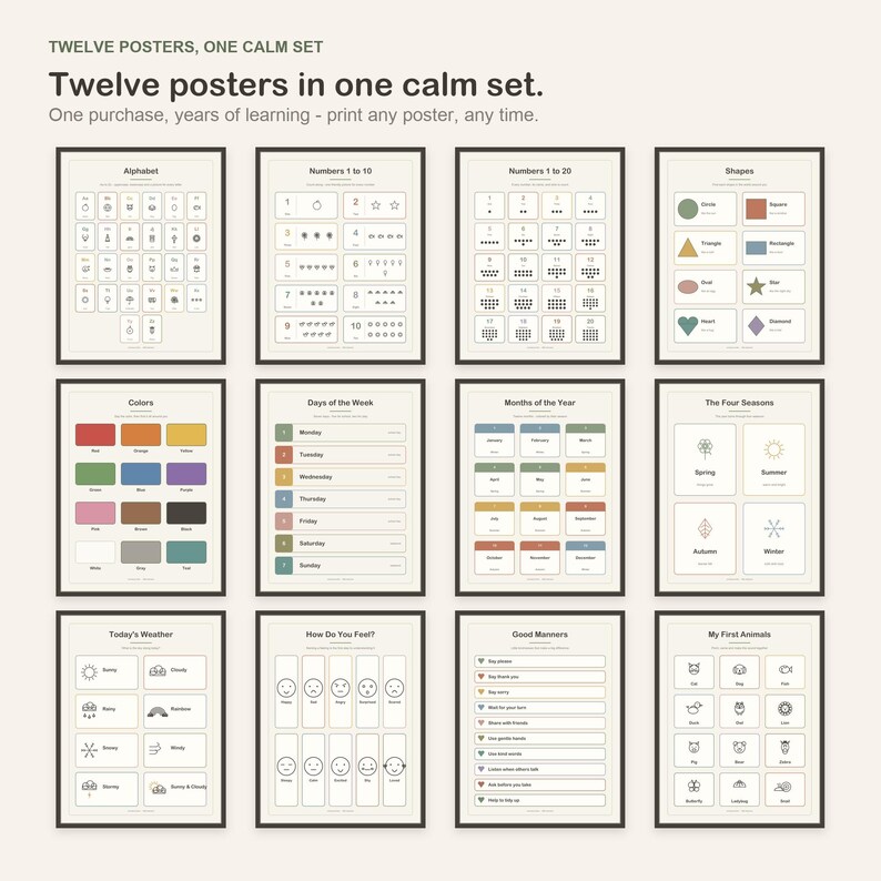 Montessori Boho Alphabet Numbers Learning Posters Set (Digital Download) image 5