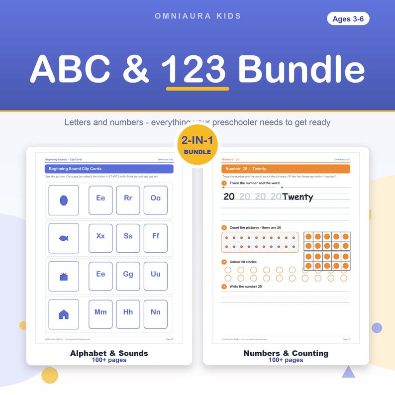 Preschool ABC and 123 Bundle, Alphabet-Zahlen-Arbeitsblätter (Digitaler Download) Bild 1