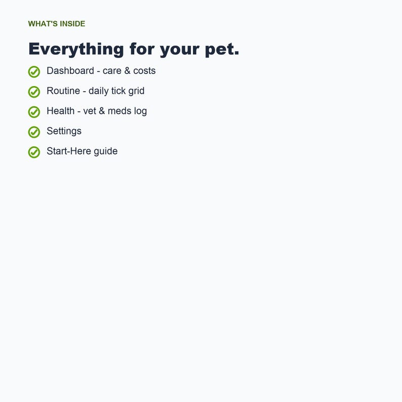 Pet Care Tracker, Daily Routine Log, Health & Costs (Google Sheets, Excel) image 5