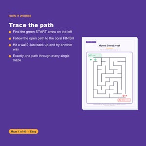 40 Printable Mazes for Kids, 4 Levels, Pencil Control Activity Pages (PDF) image 3