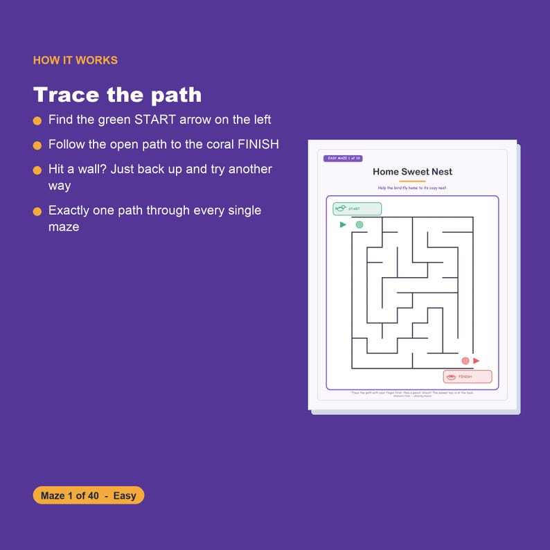 40 Printable Mazes for Kids, 4 Levels, Pencil Control Activity Pages (PDF) image 3