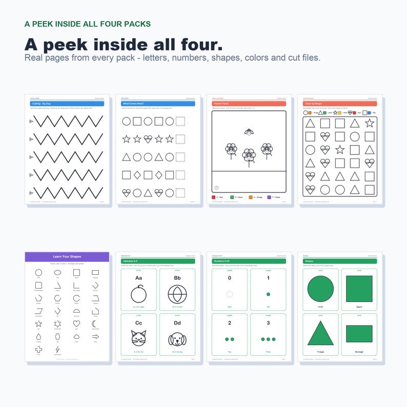 Preschool Learning Bundle, Binder, Coloring Pages, Flash Cards, SVG Files (PDF) image 4