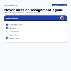 Agenda per studenti, strumento di monitoraggio dell'istruzione domiciliare, foglio di calcolo per la valutazione dei compiti (Fogli Google Excel) immagine 1