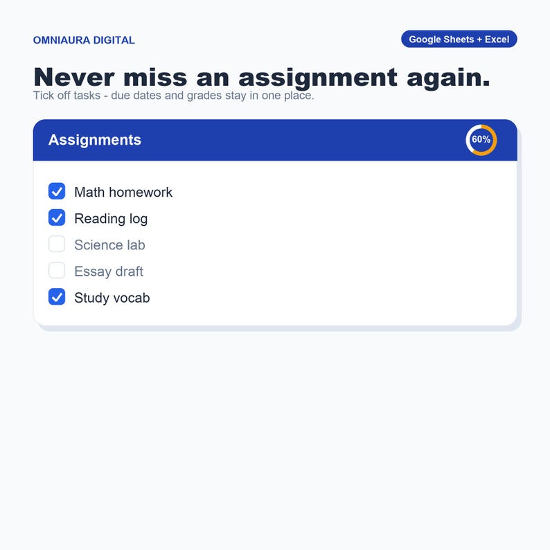 Agenda per studenti, strumento di monitoraggio dell'istruzione domiciliare, foglio di calcolo per la valutazione dei compiti (Fogli Google Excel) immagine 1