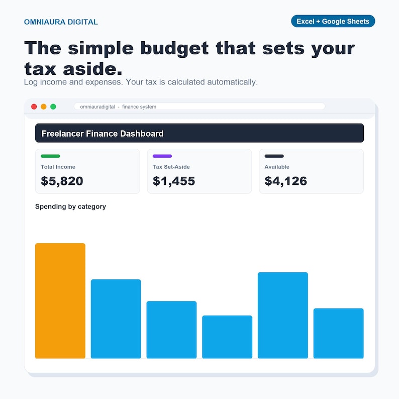 Freelancer Budget Spreadsheet, Expense Tracker, Tax Set-Aside (Google Sheets, Excel) image 1