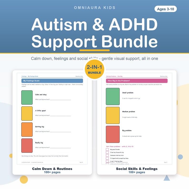 Autism ADHD Visual Support Bundle, Feelings Social Skills SEL Printables (Ages 3-10) image 1
