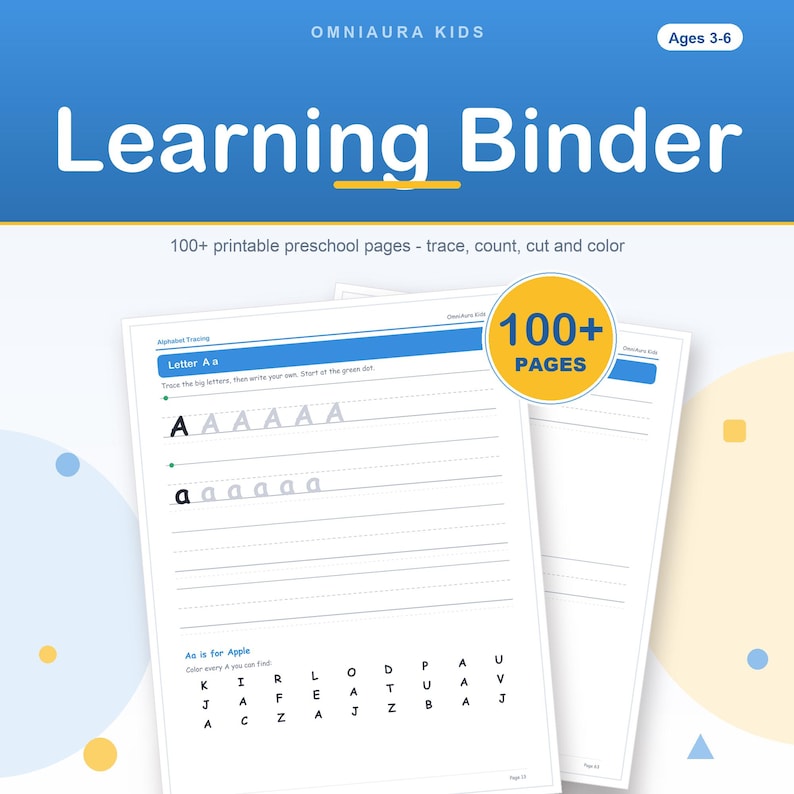 Preschool Learning Binder Printable, ABC 123 Tracing Worksheets Coloring, Toddler Homeschool Activity Pack image 1